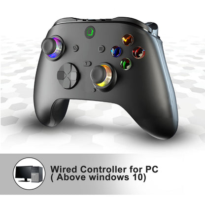 conwin Wired Game Controller for X-BOX-1/PC, RGB LED, Turbo, Programmable, Vibration, Black
