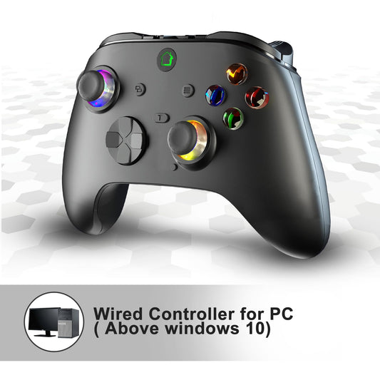 conwin Wired Game Controller for X-BOX-1/PC, RGB LED, Turbo, Programmable, Vibration, Black
