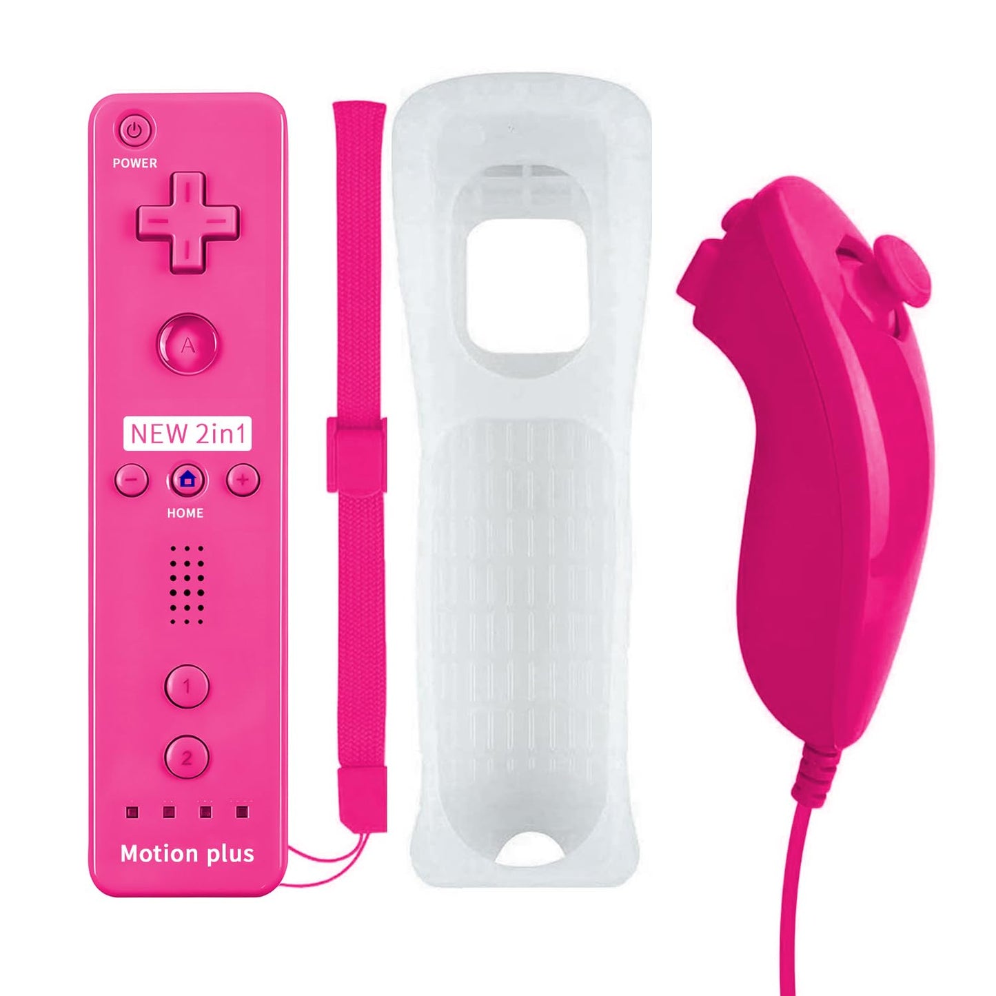 QUMOX Wii Controller with Motion Plus & Nunchuck, Pink Silicone Case