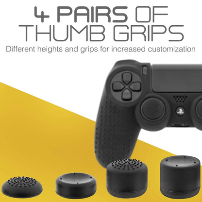 Fosmon PS4 Controller Skin with 8 Thumb Grips, Anti-Slip Silicone Cover, Black - Model SGEL81704