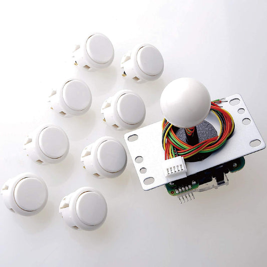 Sanwa JLF-TP-8YT Joystick + Sanwa 8 pcs OBSF-30 Push Button Bundle Kit Color : White - for Arcade Game 4 & 8 Way Adjustable  Compatible with Catz Mad SF4 Tournament Joystick S@NWA