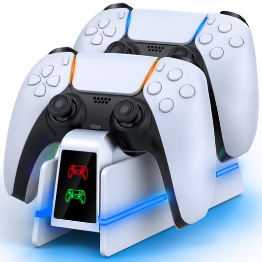 RJAD PS5-Controller-Charger-Station - Charging Station for PlayStation 5 Dualsense/Edge Controller with 9 Color Led Light  Fast Charging Dock & Holder Stand for PS5/Slim/Pro Remote - Whole White
