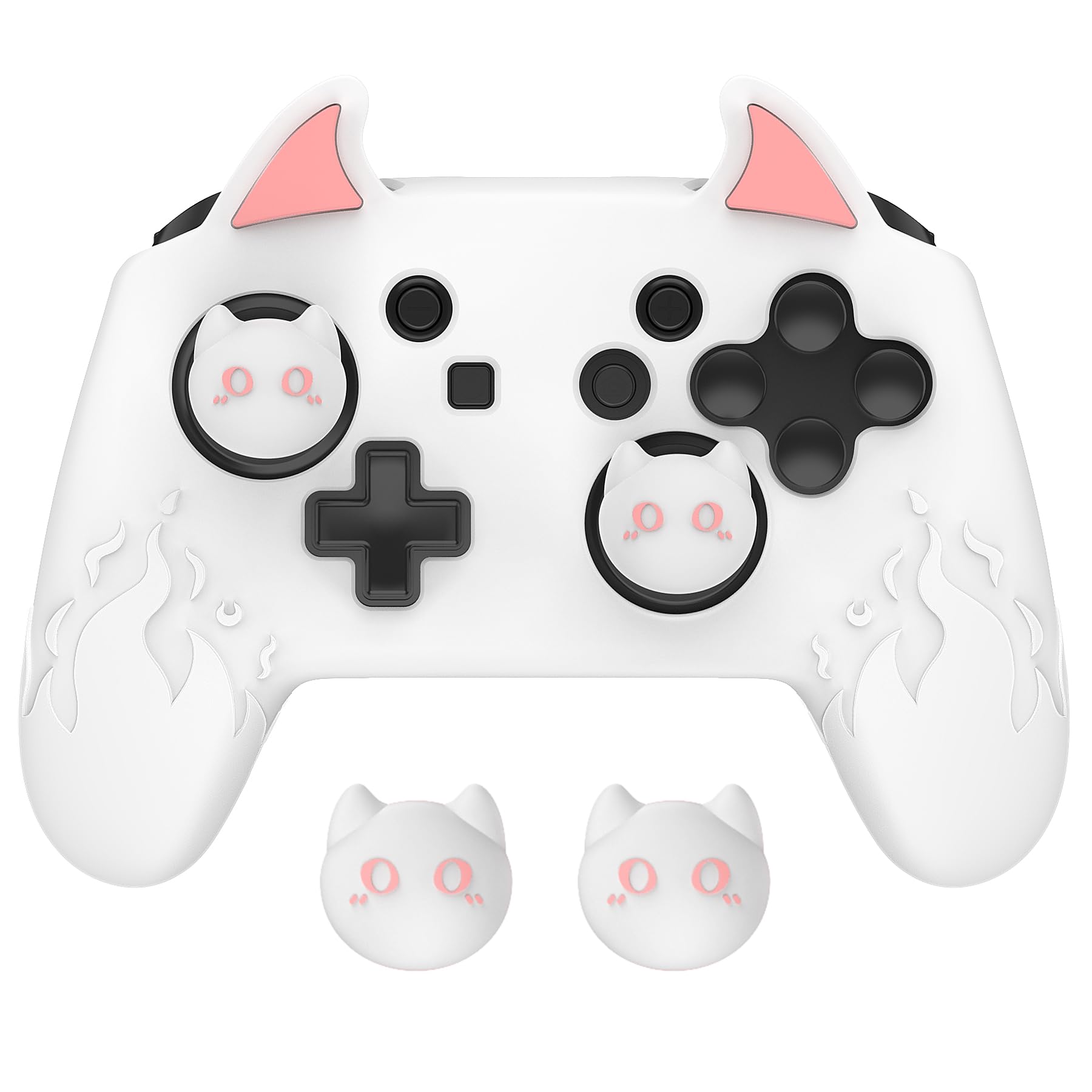 playvital Cute Demon Silicone Grip Cover for Nintendo Switch Pro Controller  Anti-Slip  Kawaii Protective Skin with Joystick Caps and Stickers Compatible with Nintendo Switch Pro- White