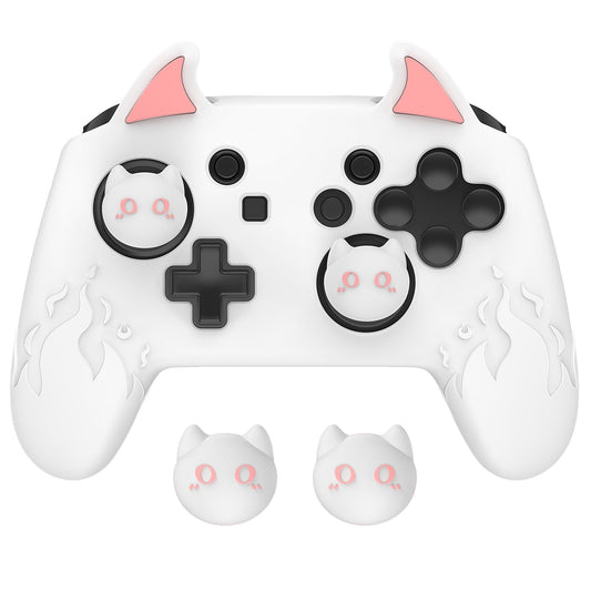 playvital Cute Demon Silicone Grip Cover for Nintendo Switch Pro Controller  Anti-Slip  Kawaii Protective Skin with Joystick Caps and Stickers Compatible with Nintendo Switch Pro- White