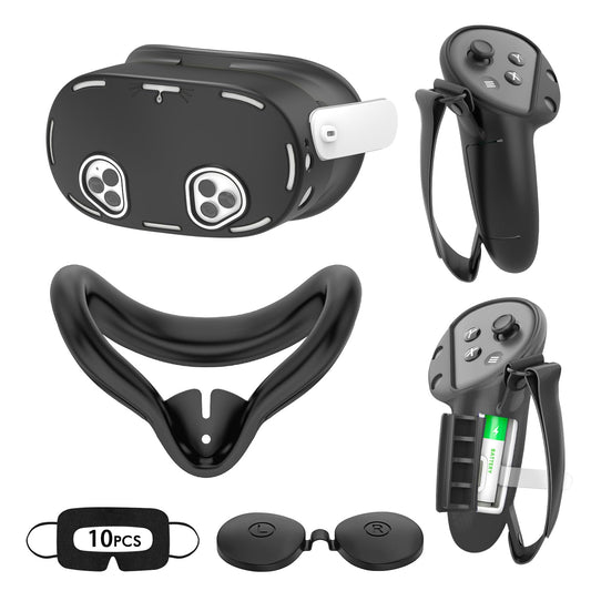 Tyasoleil VR Silicone Case for Meta Quest 3S  Design Upgraded Accessories for Oculus Quest 3S  Face Cover  Controller Grips  Shell Cover  Lens Cover  Disposable Eye Cover (Black)