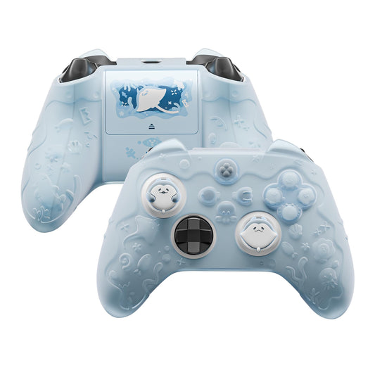 PlayVital for Xbox Series X/S Controller Silicone Cover  Semi-Clear Cute Ocean Whisper Series Silicone Skin Grip for Xbox Core Wireless Controller w/Thumb Grip & Sticker  Full Protection - Mint Blue