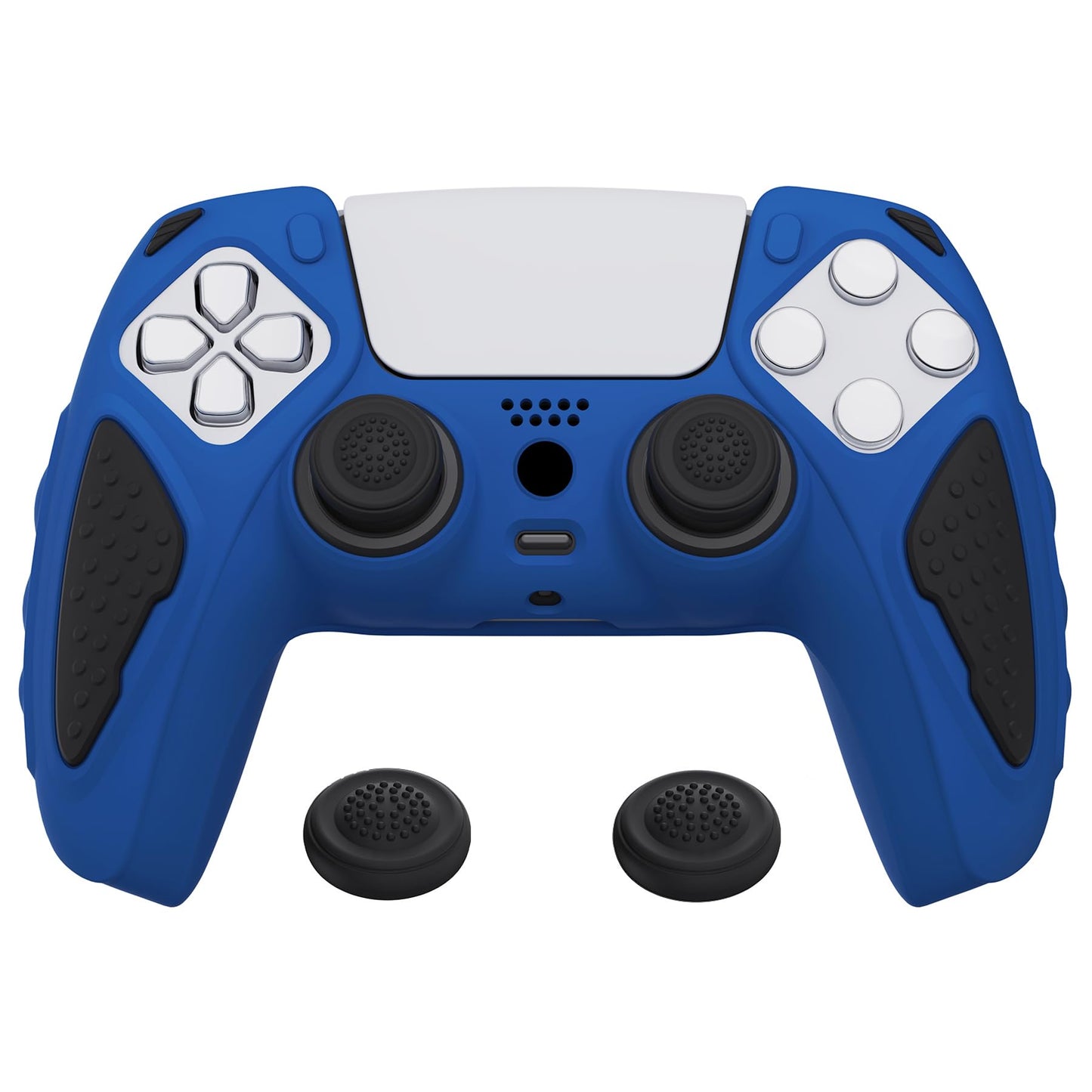 PlayVital Knight Edition Blue & Black Two Tone Anti-Slip Silicone Cover Skin for ps5 Controller  Soft Rubber Case for ps5 Wireless Controller with Thumb Grip Caps