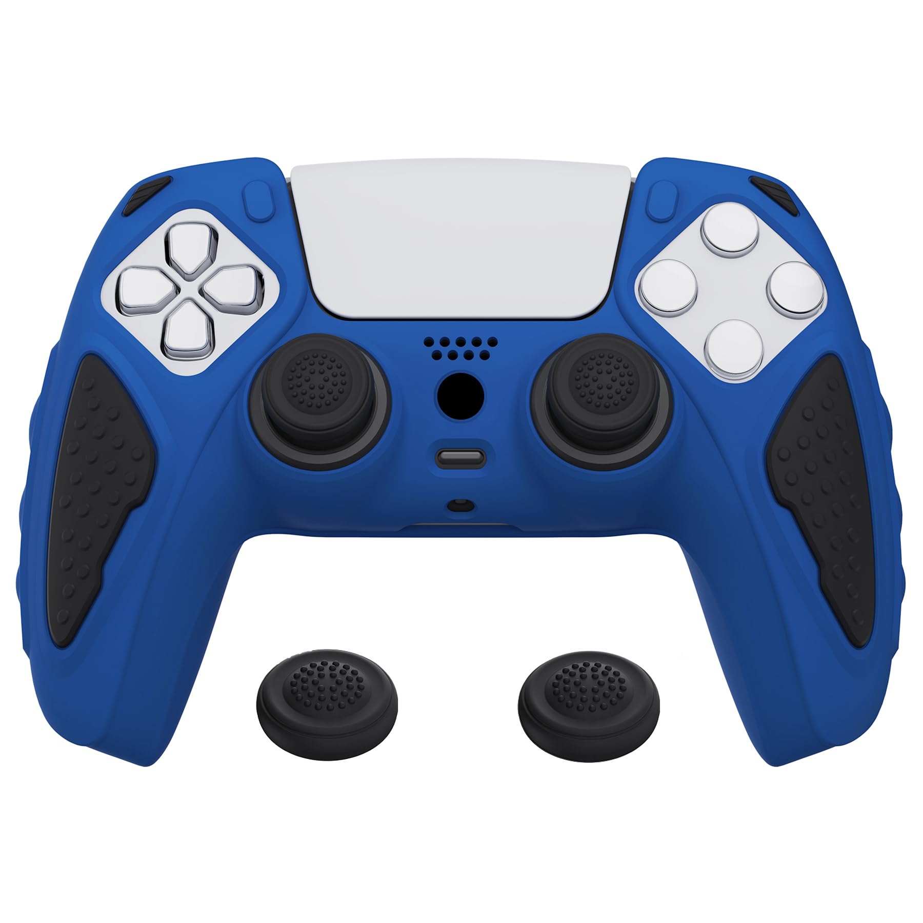 PlayVital Knight Edition Blue & Black Two Tone Anti-Slip Silicone Cover Skin for ps5 Controller  Soft Rubber Case for ps5 Wireless Controller with Thumb Grip Caps