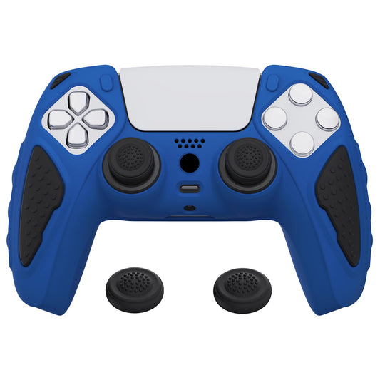 PlayVital Knight Edition Blue & Black Two Tone Anti-Slip Silicone Cover Skin for ps5 Controller  Soft Rubber Case for ps5 Wireless Controller with Thumb Grip Caps