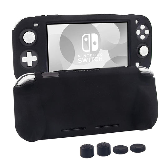 CHIN FAI Silicone Protective Case for Nintendo Switch Lite - Soft Grip, Ergonomic Handles, Black, Includes 4 Thumb Stick Caps