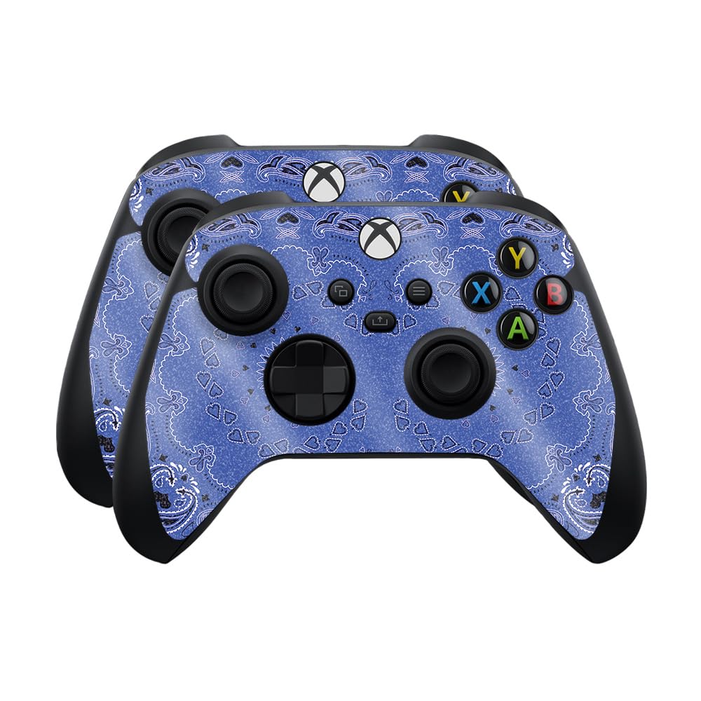 Glossy Glitter Skin Compatible with Microsoft Xbox Series X|S Controller (2 Pack) - Blue Bandana - Premium 3M Vinyl Protective Wrap Decal Cover - Easy to Apply | Crafted in The USA by MightySkins