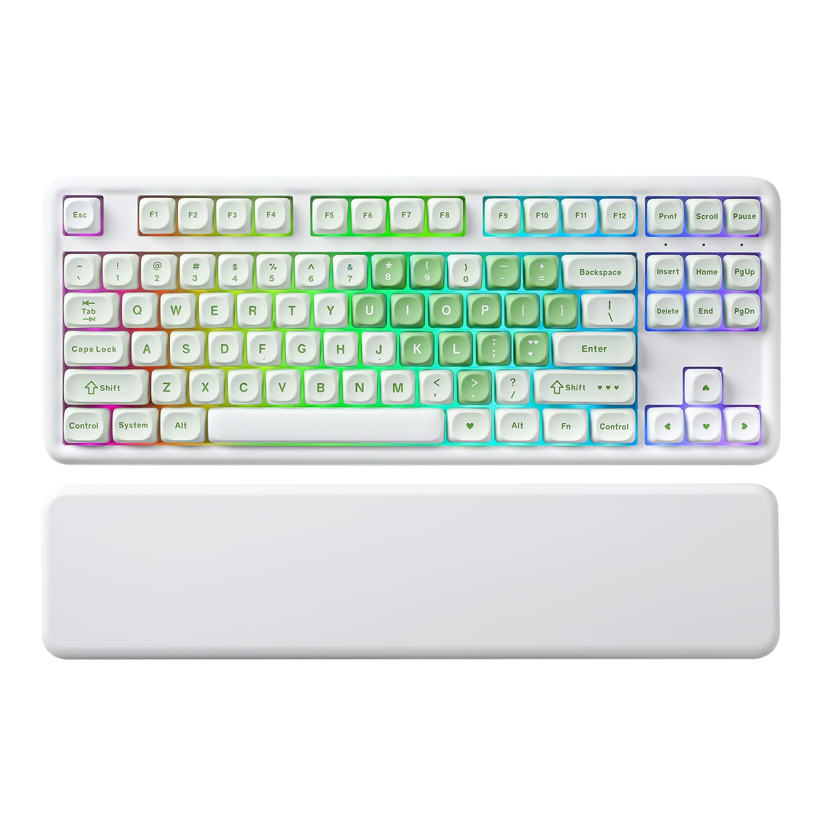 YUNZII B87 Wireless Mechanical Keyboard QMK/VIA Programmable TKL Layout 87 Keys BT/2.4G/USB-C Hot Swap Gasket Mount RGB Backlit Gaming with Wrist Rest for Win/Mac (Matcha Heart  Cocoa Cream V2)