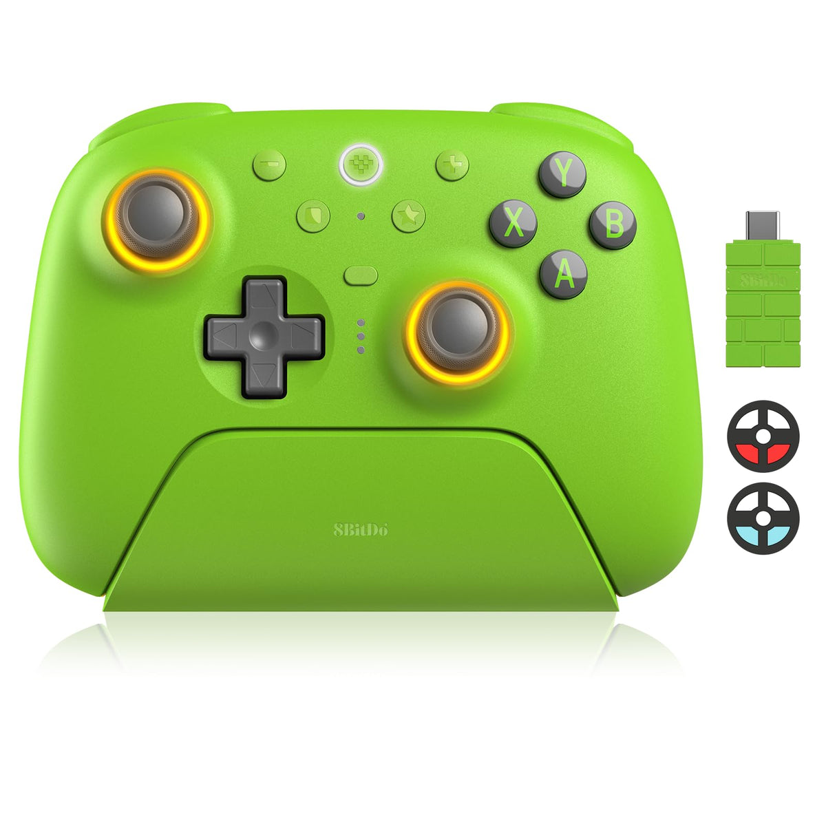 8BitDo Ultimate 2 Wireless Controller with TMR Joysticks for Windows & Android  Gaming Controller with Switchable Hall Effect/Tactile control buttons  RGB Fire Ring  8Speed Wireless Tech  Charging Dock (Green  Ultimate 2 Wireless)