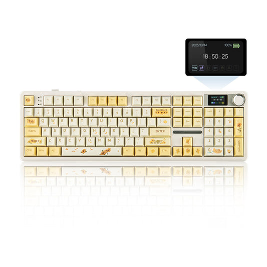 EPOMAKER X Aula F108 PRO Wireless Gaming Keyboard with Screen  8000mAh Battery  104 Hot-Swappable and Programmable Keys and Knob  RGB Backlight  for Mac/PC/Android (Grey&Yellow)