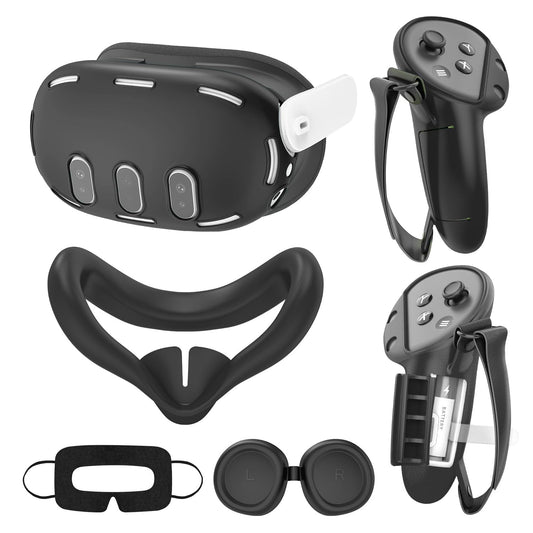 VR Silicone Case for Meta Quest 3  Upgraded Design Accessories for Quest 3  Face  Controller Grips  Shell Cover  Lens  Disposable Eye  Black