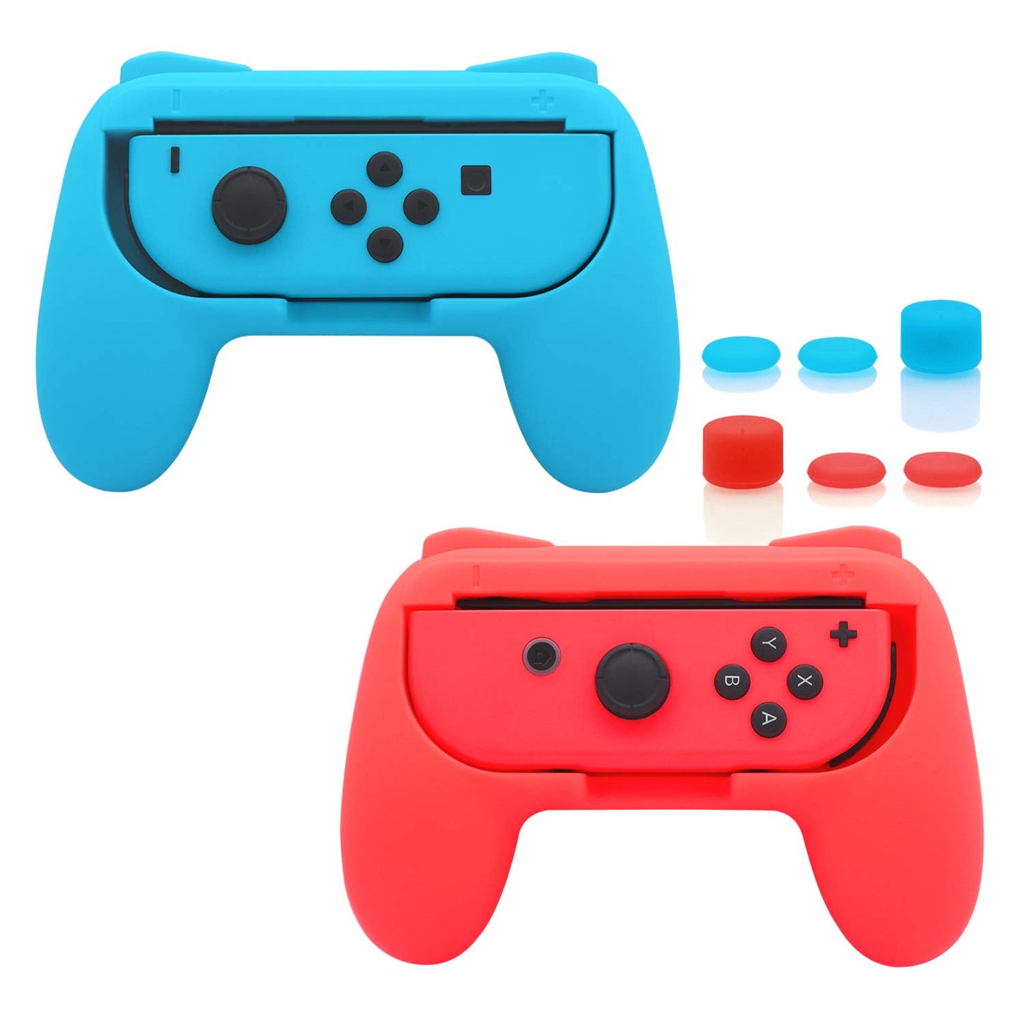 FASTSNAIL Grips Compatible with Nintendo Switch for Joy Con & OLED Model for Joycon  Wear-Resistant Handle Kit and Non-Slip Thumb Grips for Switch Joycon 1 Controller 2 Pack (Blue and Red)