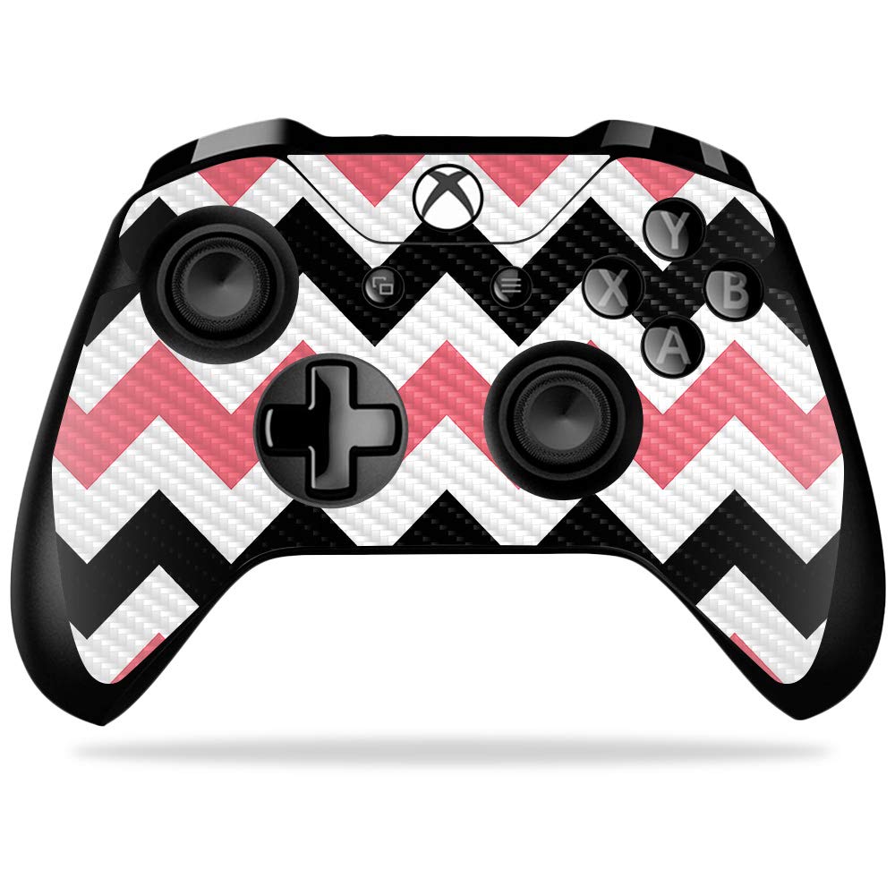 MightySkins Carbon Fiber Skin for Microsoft Xbox One X Controller - Black Pink Chevron | Protective  Durable Textured Carbon Fiber Finish | Easy to Apply  Remove  and Change Styles | Made in The USA