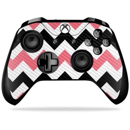 MightySkins Carbon Fiber Skin for Microsoft Xbox One X Controller - Black Pink Chevron | Protective  Durable Textured Carbon Fiber Finish | Easy to Apply  Remove  and Change Styles | Made in The USA