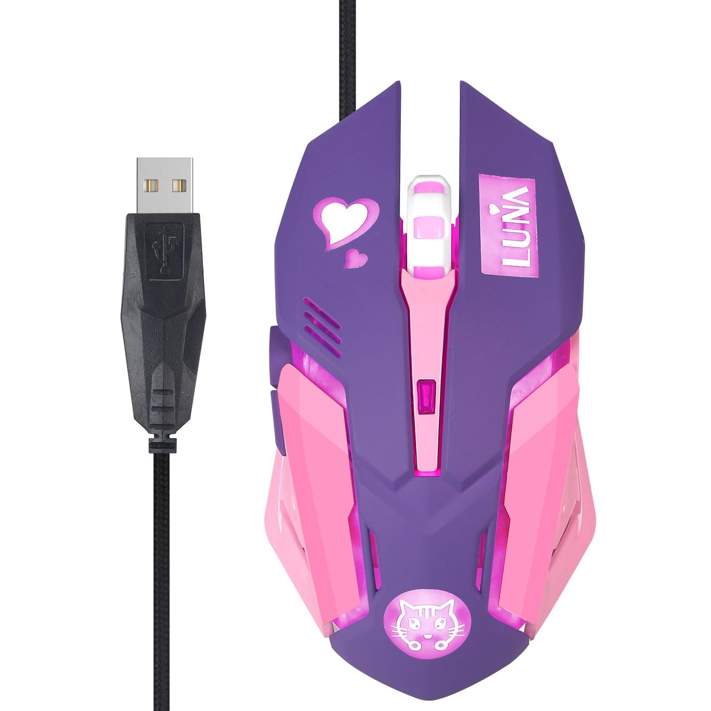 HXMJ Purple Wired USB Computer Mouse 7 Colors Backlit Silent Buttons for MacBook Computer PC Laptop