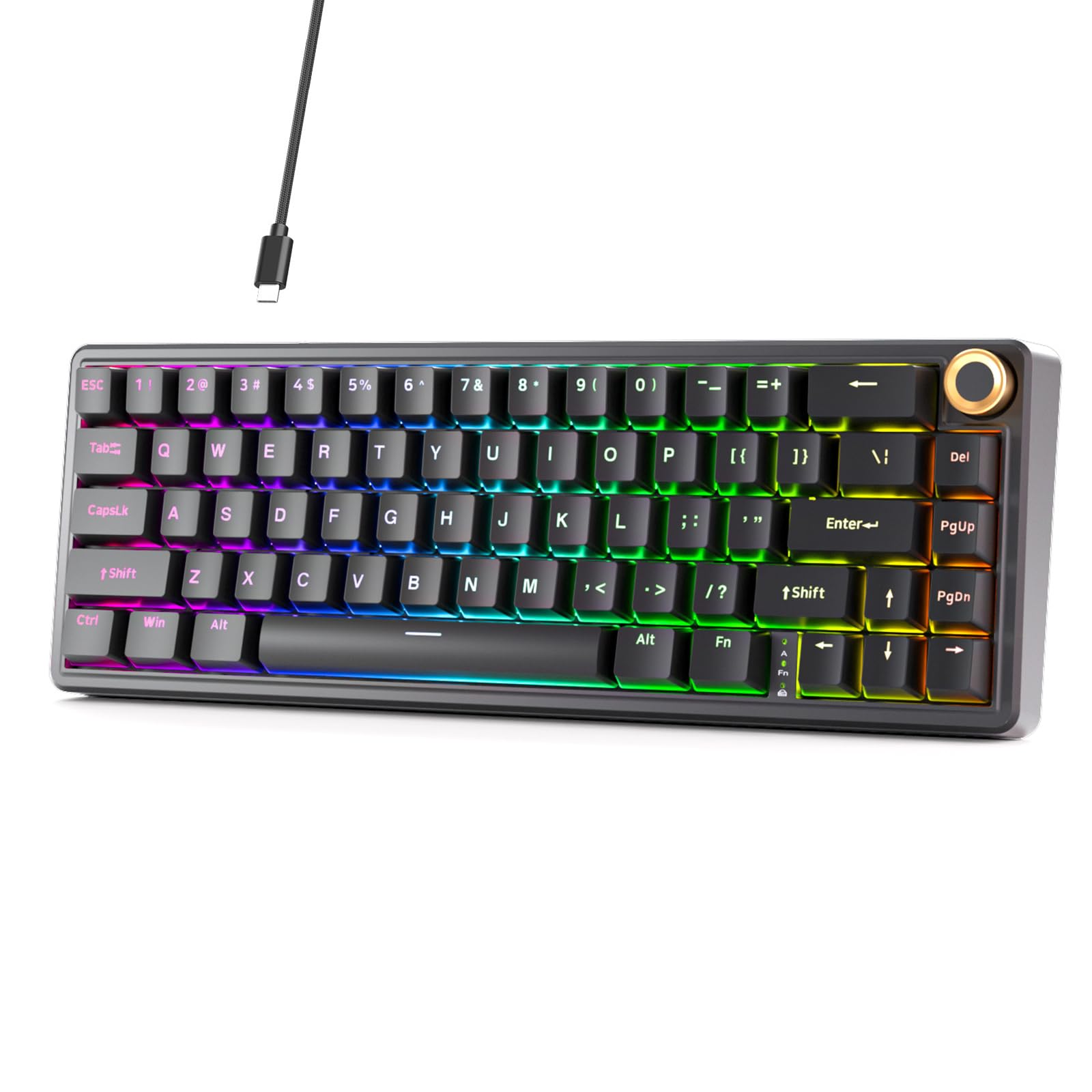 DIERYA DK68E 60% Mechanical Gaming Keyboard  Hot Swappable  Pre-Lubed Linear Switches  Gasket Mount  5-Layer Dampening Foam  Programmable  Volume Knob  RGB Backlit  68 Keys  Wired  Black