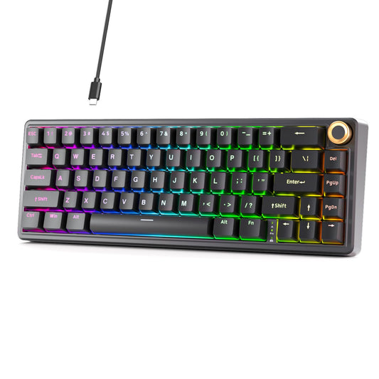 DIERYA DK68E 60% Mechanical Gaming Keyboard  Hot Swappable  Pre-Lubed Linear Switches  Gasket Mount  5-Layer Dampening Foam  Programmable  Volume Knob  RGB Backlit  68 Keys  Wired  Black