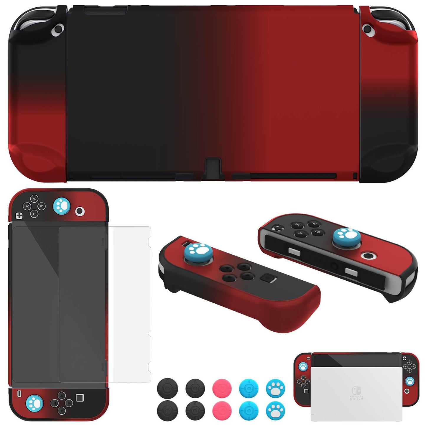 COMCOOL Dockable Case for Nintendo Switch OLED - [9 FT Military Grade Drop Protection] [with Tempered Glass Screen Protector] Cute Kawaii Protective Cover Shell for Nintendo Switch OLED - Black Red