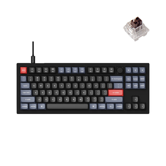 Keychron V3 Wired Custom Mechanical Keyboard Knob Version  TKL QMK/VIA Programmable with Hot-swappable Keychron K Pro Brown Switch Compatible with Mac Windows Linux Carbon Black (Non-Transparent)