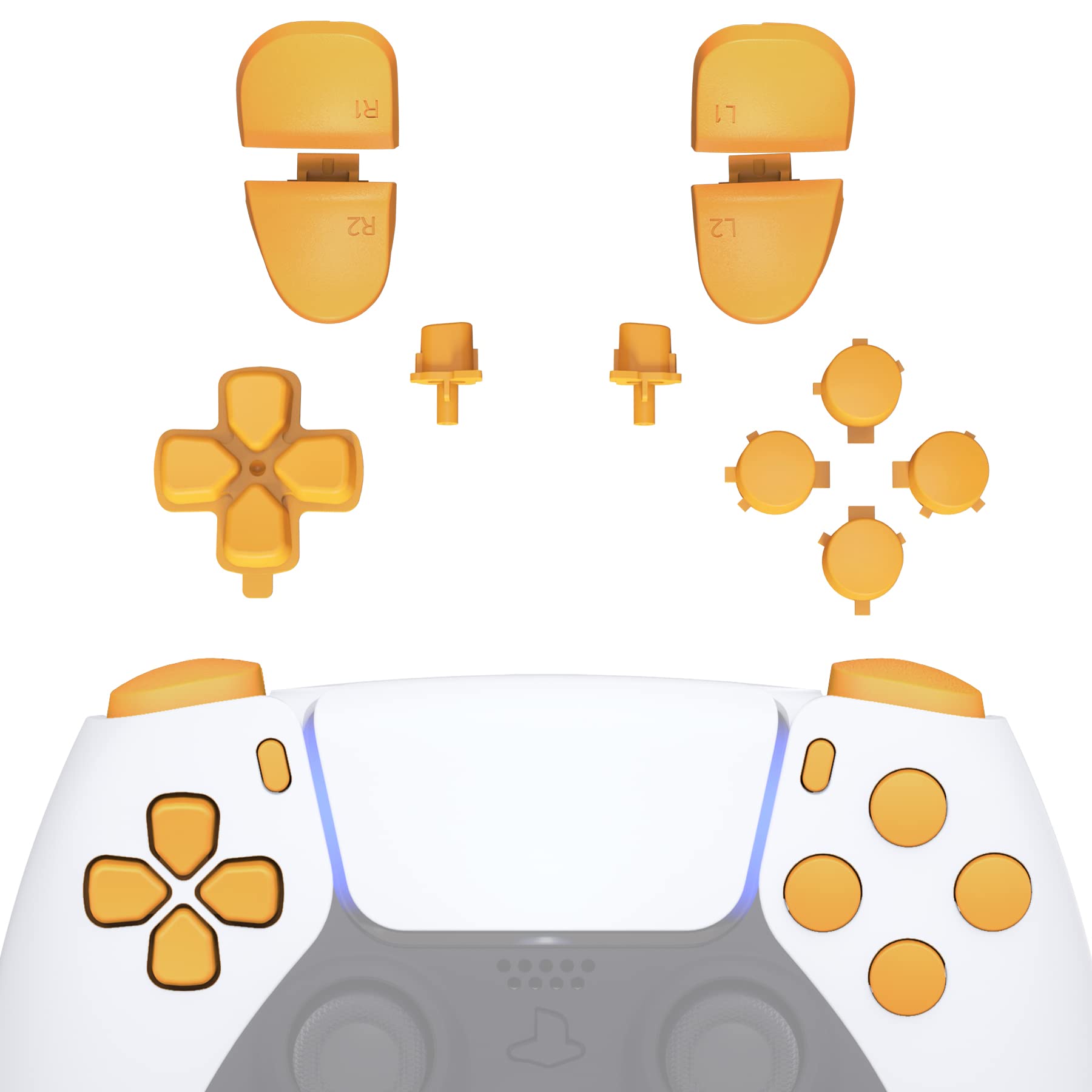 eXtremeRate Replacement D-pad R1 L1 R2 L2 Triggers Share Options Face Buttons  Caution Yellow Full Set Buttons Compatible with ps5 Controller BDM-030 BDM-040 BDM-050 - Controller NOT Included