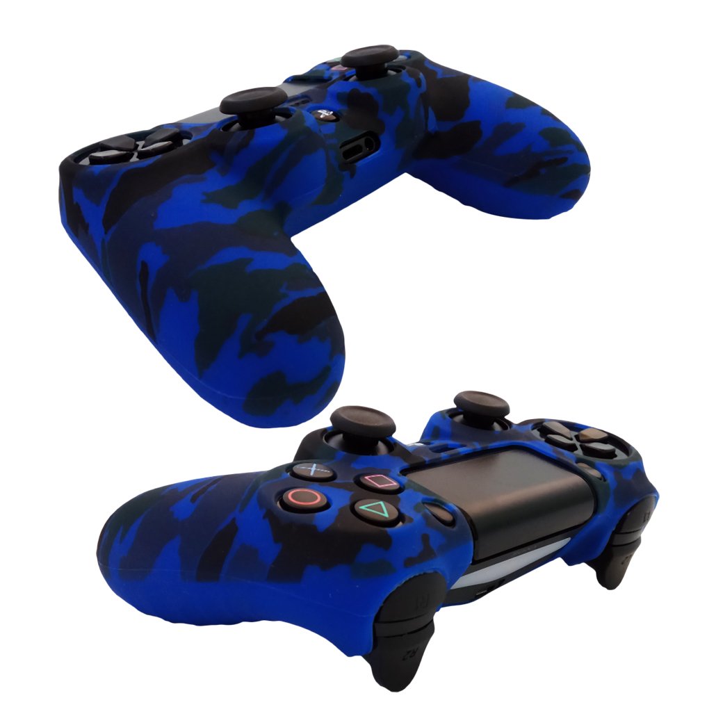 Hikfly Silicone Gel PS4 Controller Cover - 2X Camouflage with 8 FPS Thumb Grips - Red & Blue - Model 43220-17669