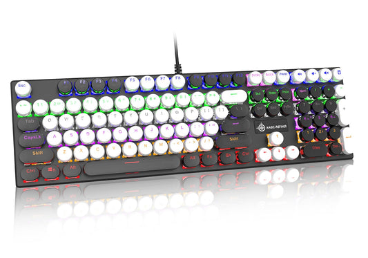 Typewriter Style Retro Wired Mechanical Gaming Keyboard Vintage Steampunk Keyboard with Rainbow Backlit 104-Key Red Switch Cute Keyboard with Number Pad Round Keycaps Computer Keyboard for Win/Mac