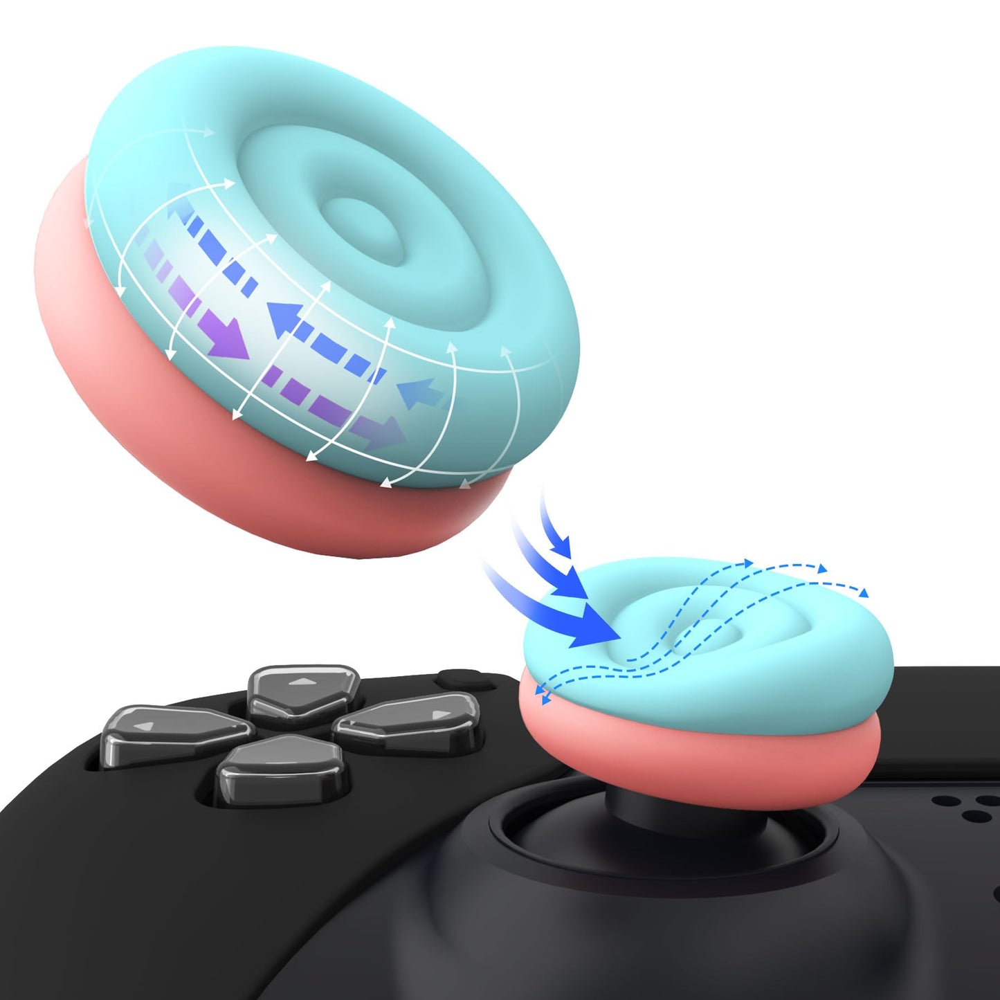 playvital Thumbs Cushion Caps Thumb Grips for ps5  for ps4  Thumbstick Grip Cover for Xbox Series X/S  Thumb Grip Caps for Xbox One  Elite Series 2  for Switch Pro Controller - Aqua Blue & Coral Pink