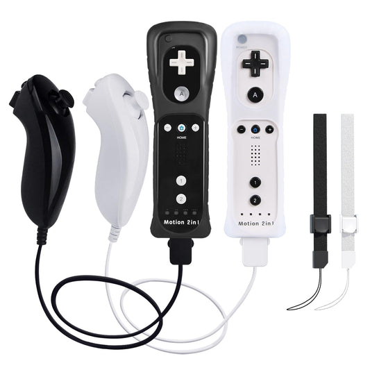2 Pack Wii Controllers with Motion Plus  includes Black and White Wii Remotes and Wii Nunchucks