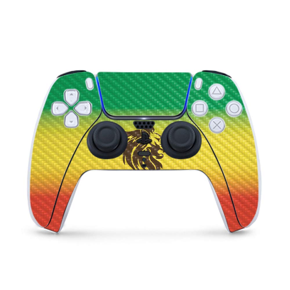MightySkins Carbon Fiber Gaming Skin for PS5 / PlayStation 5 Controller - Rasta Lion | Durable Textured Carbon Fiber Finish | Easy to Apply and Change Style | Made in The USA