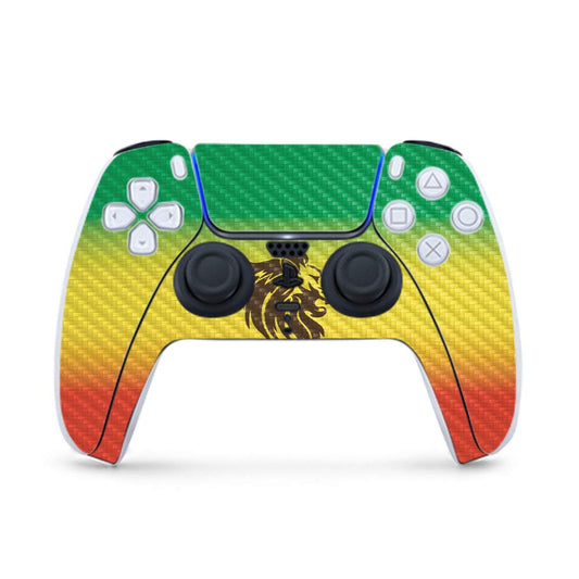 MightySkins Carbon Fiber Gaming Skin for PS5 / PlayStation 5 Controller - Rasta Lion | Durable Textured Carbon Fiber Finish | Easy to Apply and Change Style | Made in The USA