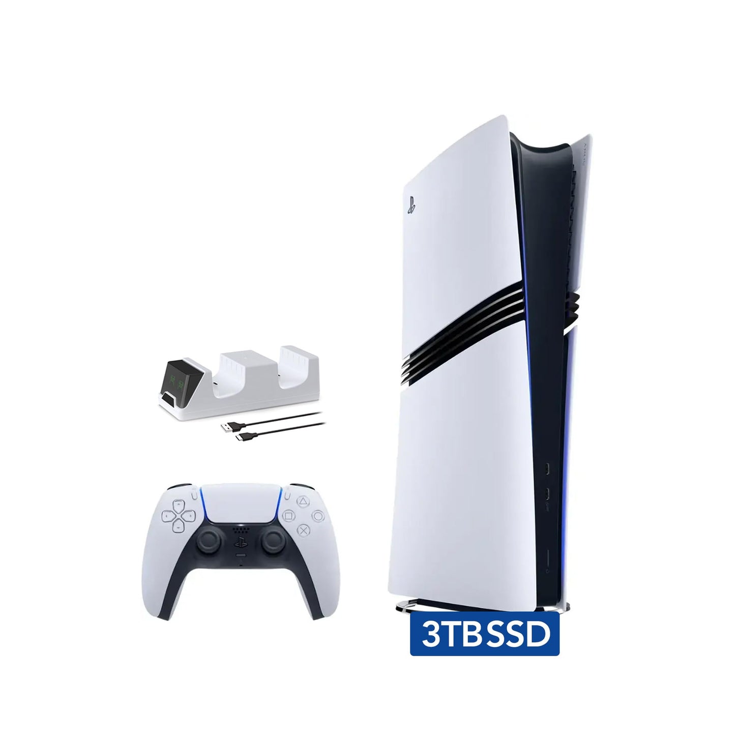 Sony PlayStation 5 Pro Upgraded 3TB Digital Edition Console  Controller and Controller Charger - White  Flagship Pro PS5 3TB PCIe SSD Gaming Console [video game] [video game]