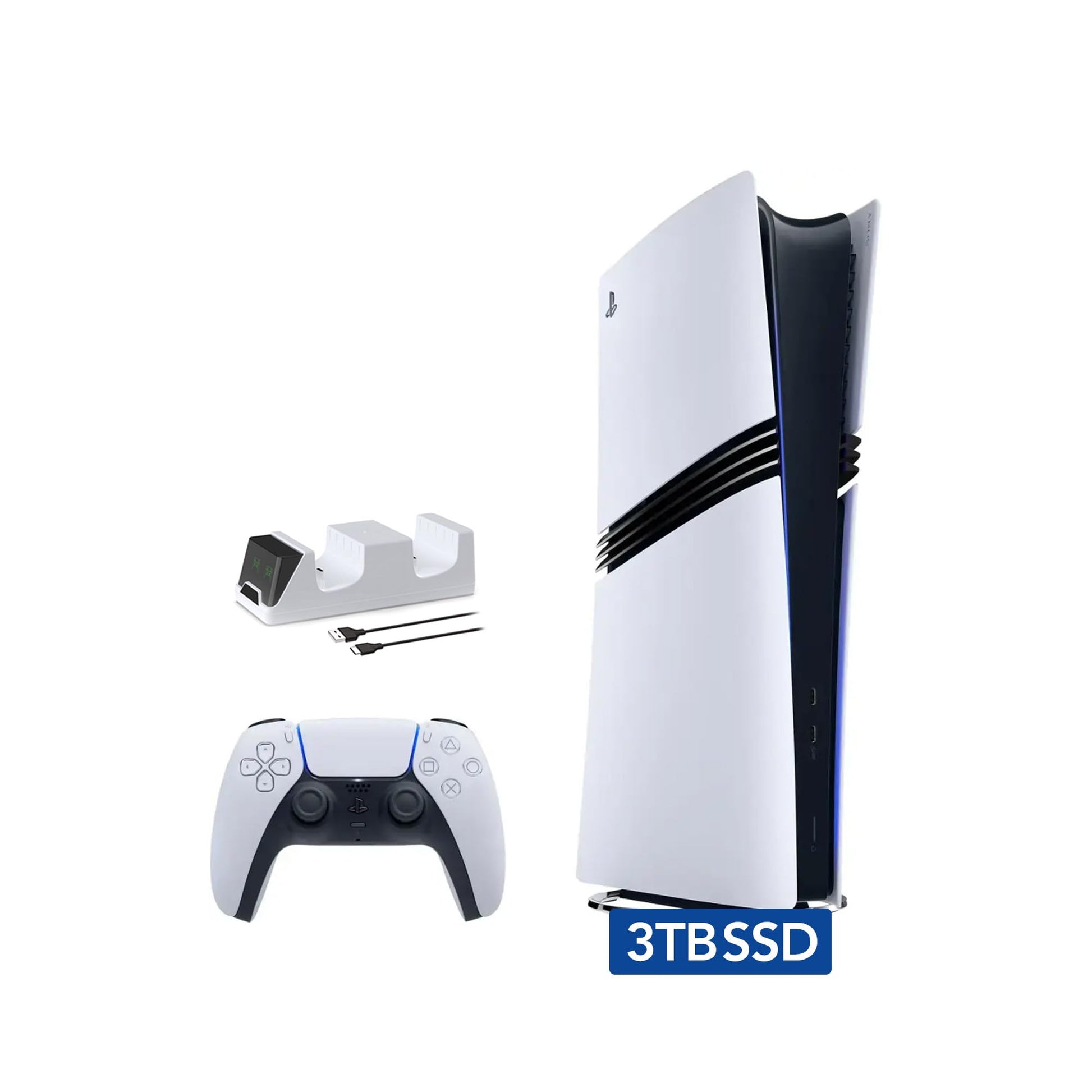 Sony PlayStation 5 Pro Upgraded 3TB Digital Edition Console  Controller and Controller Charger - White  Flagship Pro PS5 3TB PCIe SSD Gaming Console [video game] [video game]