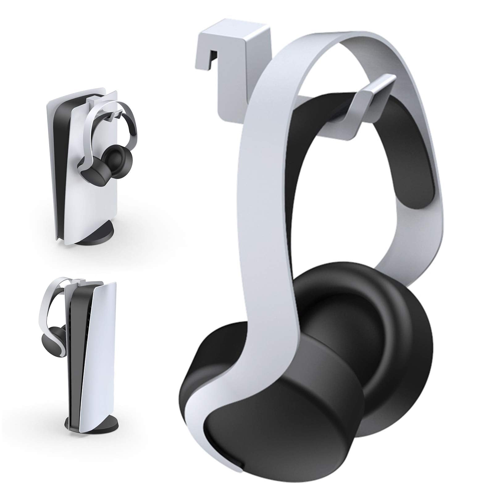 NexiGo PS5 Headphone Holder  [Minimalist Design] Mini Headphone Hanger with Supporting Bar  for Sony PlayStation 5 Gaming Headset  White