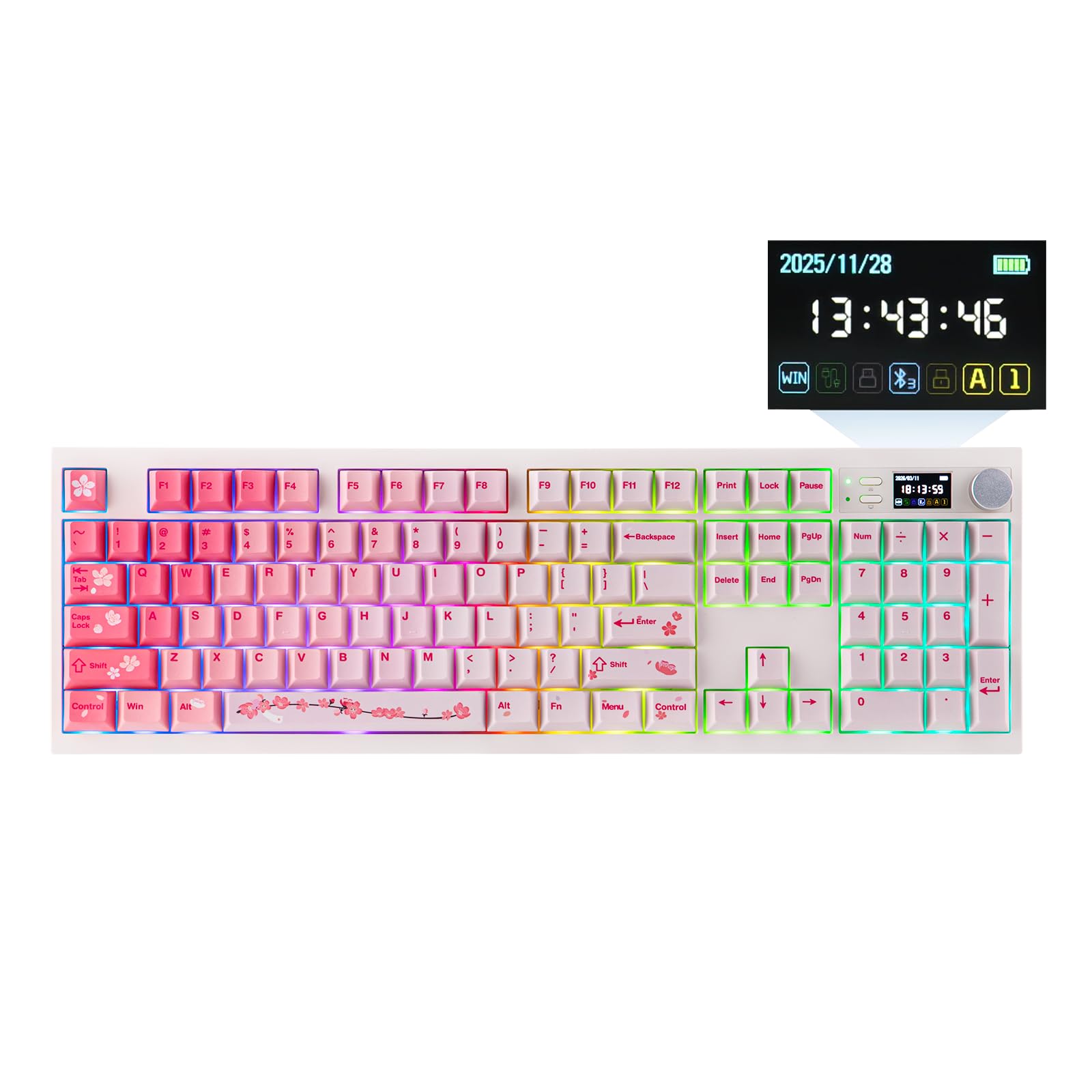 EPOMAKER QK108 Full Size Mechanical Keyboard with Screen & Knob  8000mAh  Creamy&Thocky  Gasket  RGB Backlit  Mac Keycap  Wireless Gaming Keyboard for Mac/Win (Pink  Sea Salt Silent)
