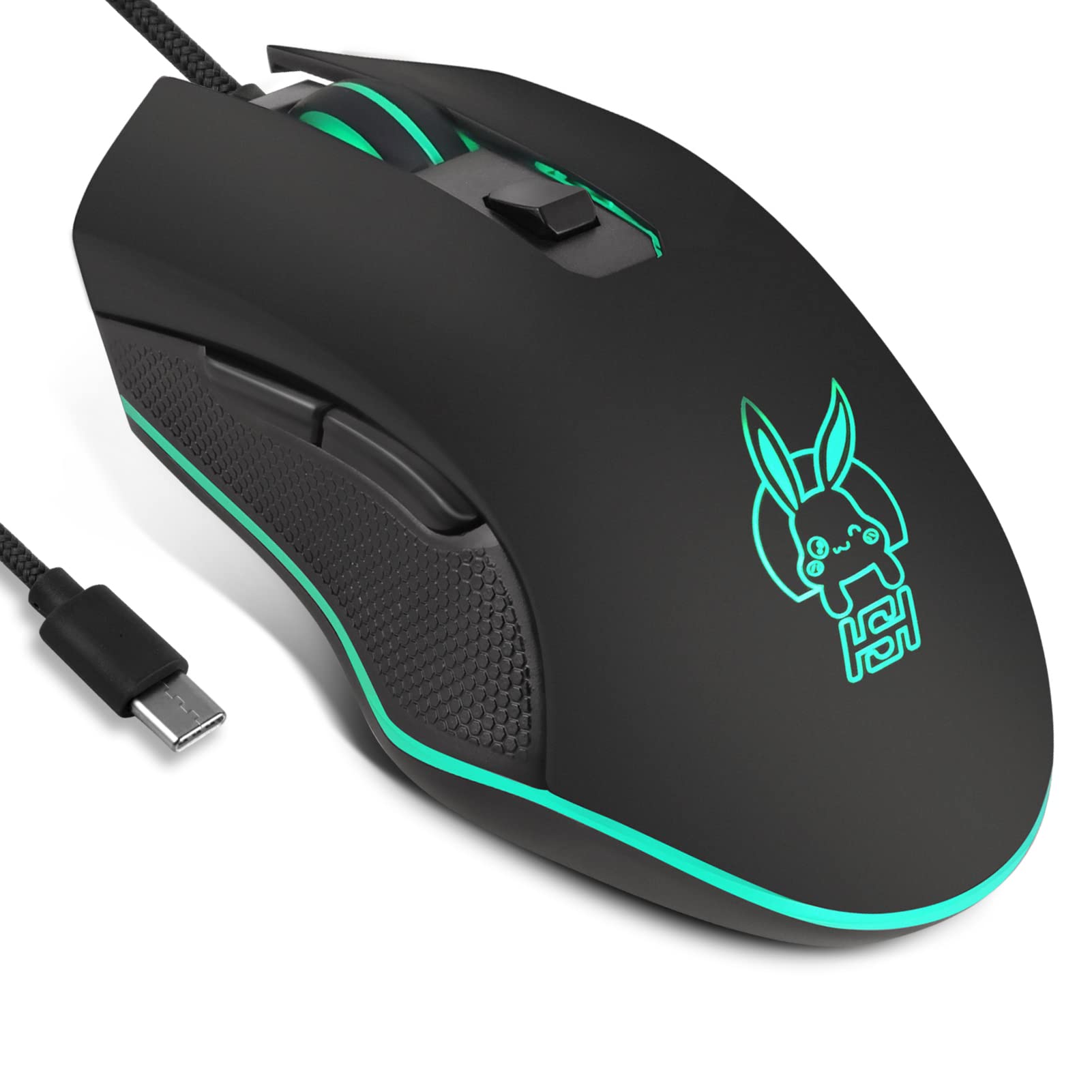 IULONEE USB Type C Wired Silent Mouse, Ergonomic 2400 DPI, 7 LED Backlight, Type-C Black for Windows PC, Laptop, MacBook