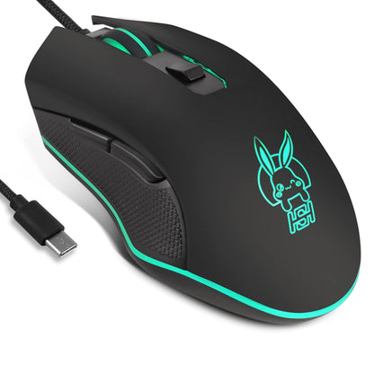 IULONEE USB Type C Wired Silent Mouse, Ergonomic 2400 DPI, 7 LED Backlight, Type-C Black for Windows PC, Laptop, MacBook