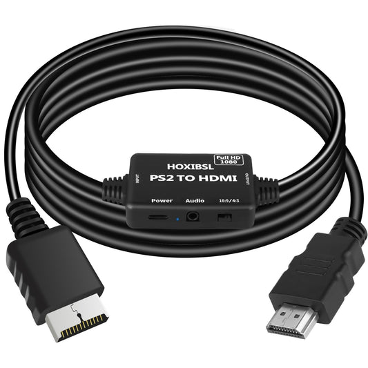 HOXIBSL PS2 to HDMI Converter Adapter with 3.5mm Audio Jack.HDMI Cable for PS1/PS2/PS3 Support 16:9/4:3 Image Scaling Plug and Play (6.56FT)