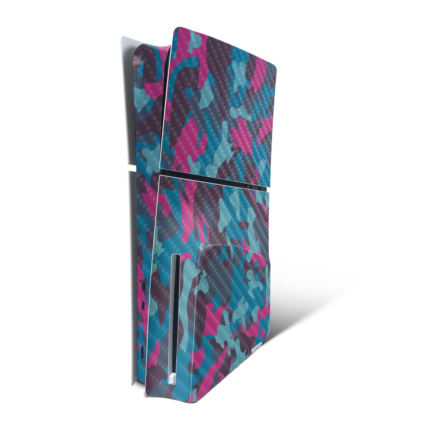 MightySkins Carbon Fiber Skin for PS5 Playstation 5 Slim Disc Edition Console Only - Cool Blue Pink Camo Protective  Durable Textured Carbon Fiber Finish Easy to Apply Made in The USA