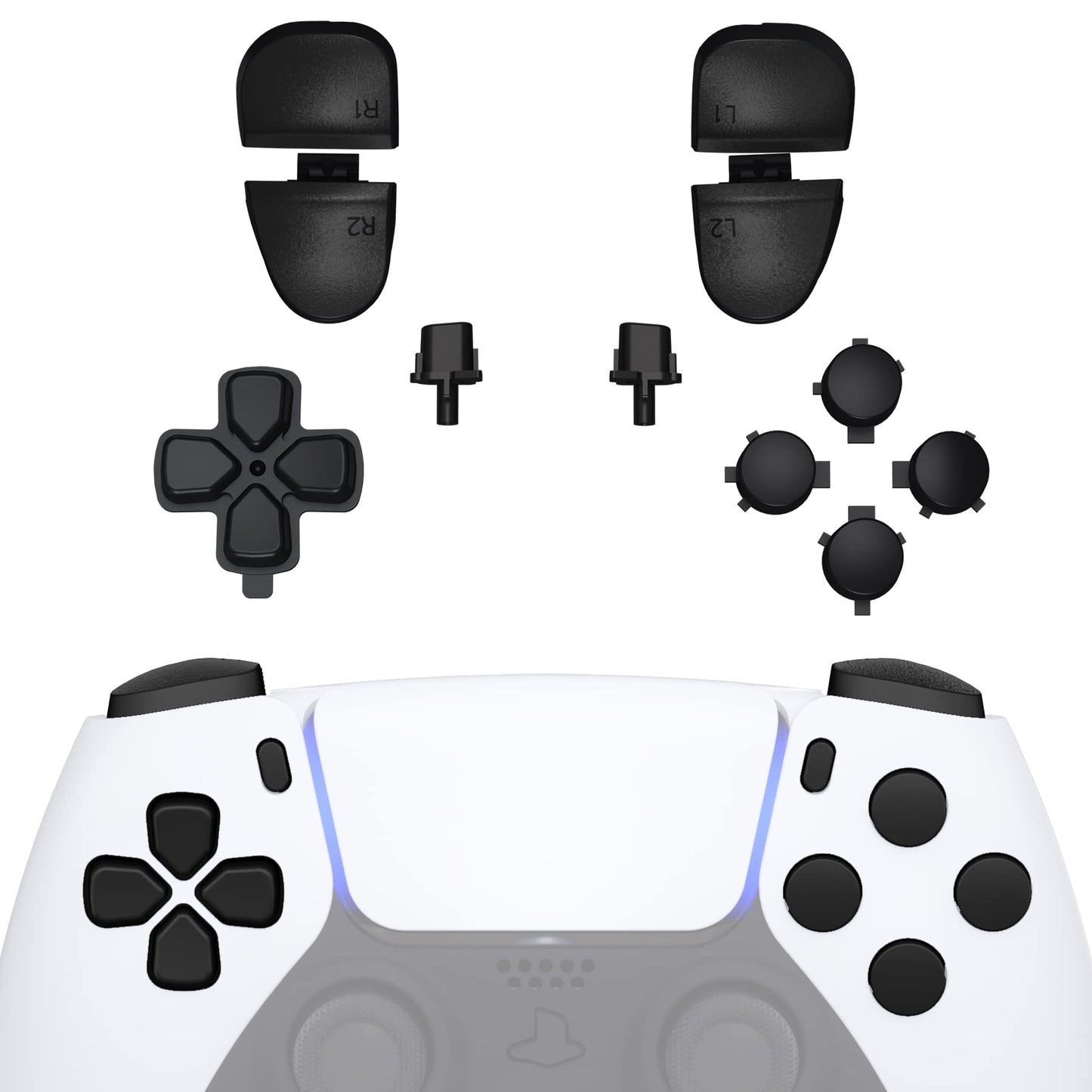 eXtremeRate Replacement D-pad R1 L1 R2 L2 Triggers Share Options Face Buttons  Black Full Set Buttons Compatible with ps5 Controller BDM-030 BDM-040 BDM-050 - Controller NOT Included