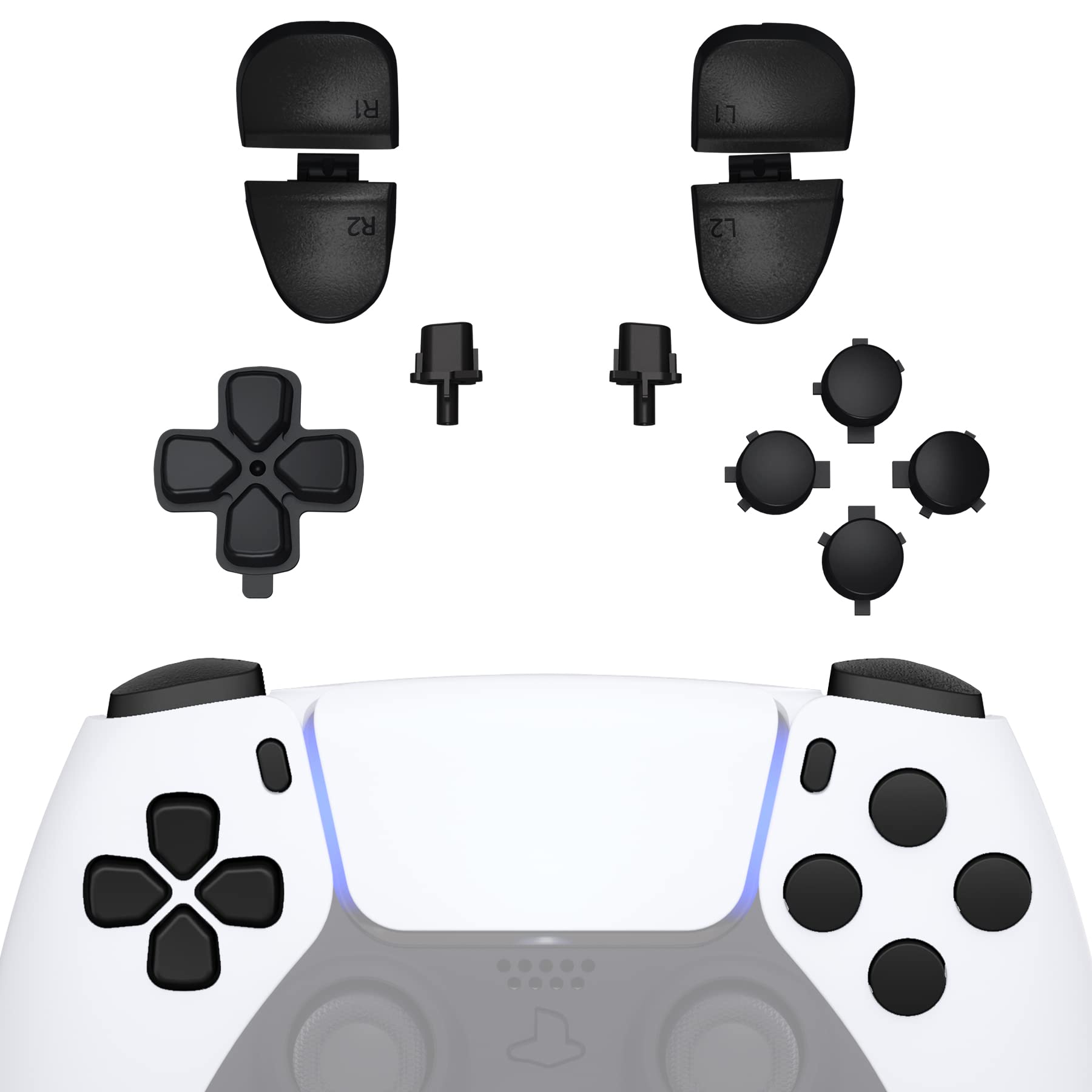 eXtremeRate Replacement D-pad R1 L1 R2 L2 Triggers Share Options Face Buttons  Black Full Set Buttons Compatible with ps5 Controller BDM-030 BDM-040 BDM-050 - Controller NOT Included