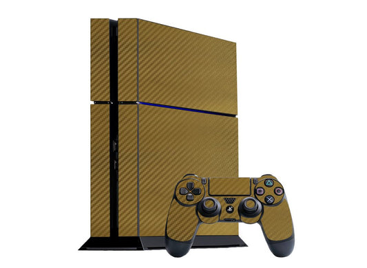 3D Carbon Fiber Gold - Air Release Vinyl Decal Mod Skin Kit by System Skins - Compatible with PlayStation 4 Console (PS4)