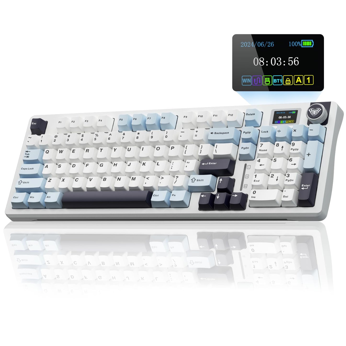 AULA S98 Pro Wireless Mechanical Keyboard - Tri-Mode BT5.0/USB-C/2.4GHz, RGB Backlit, Pre-lubed Switches, White & Blue