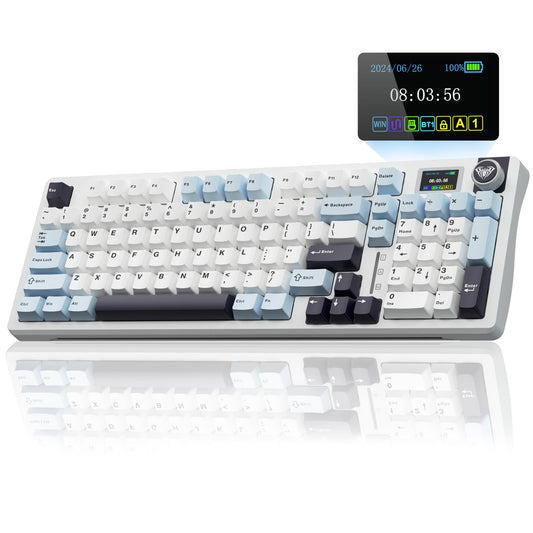 AULA S98 Pro Wireless Mechanical Keyboard - Tri-Mode BT5.0/USB-C/2.4GHz, RGB Backlit, Pre-lubed Switches, White & Blue