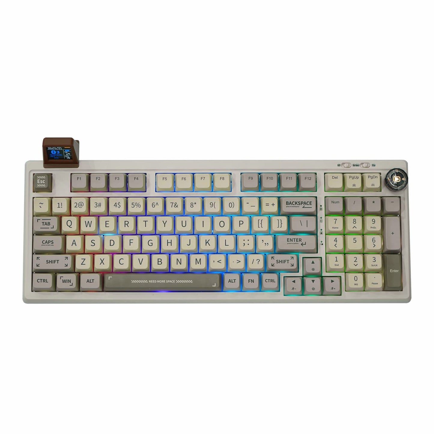 Ematerial nameAKER RT100 97 Keys Gasket BT5.0/2.4G/USB-C Mechanical Gaming Keyboard with Customizable Display Screen  Knob  Hot Swappable Socket  5000mAh Battery for Win/Mac (Wisteria Linear Switch)
