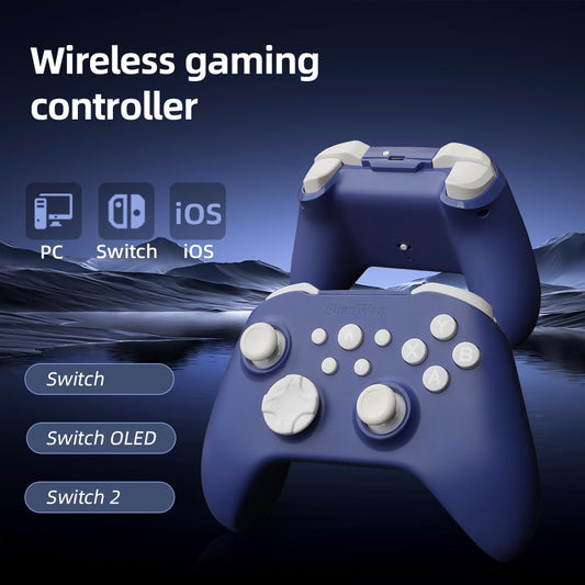 ShanWan Wireless Controller for iPhone, Android, PC, Switch - Q34XSP, Blue, Supports Turbo, Dual Vibration, Gyroscope, Wake-up Functions