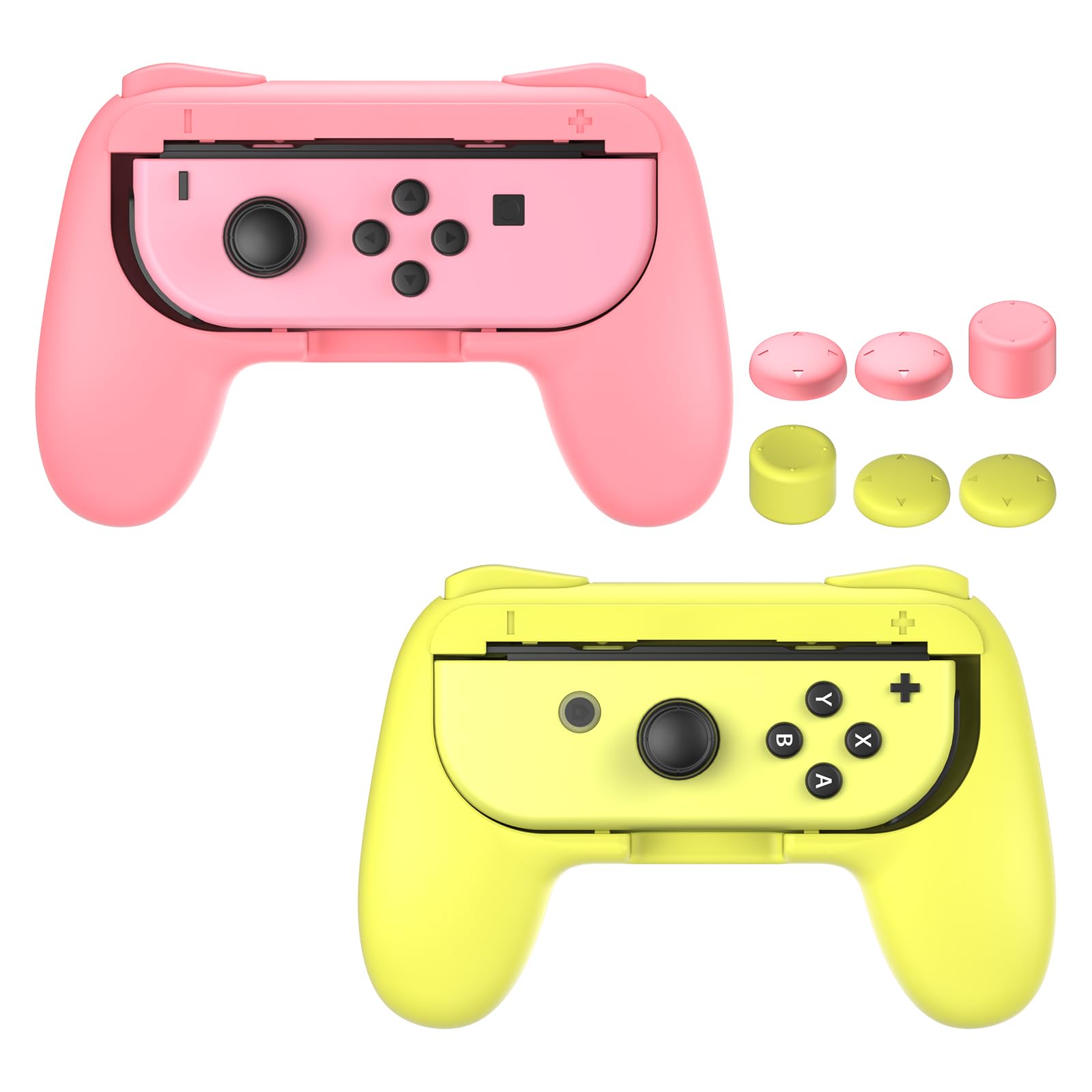 FASTSNAIL Grips Compatible with Nintendo Switch for Joy Con & OLED Model for Joycon  Wear-Resistant Handle Kit Compatible with Joy Cons Controllers  2 Pack (Pink and Yellow)